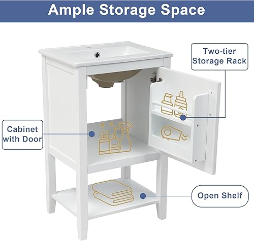 Miniatura 4 de Mueble de baño de 20 pulgadas con parte superior del fregadero, armario de almacenamiento de baño moderno con puerta de cierre suave, estante de