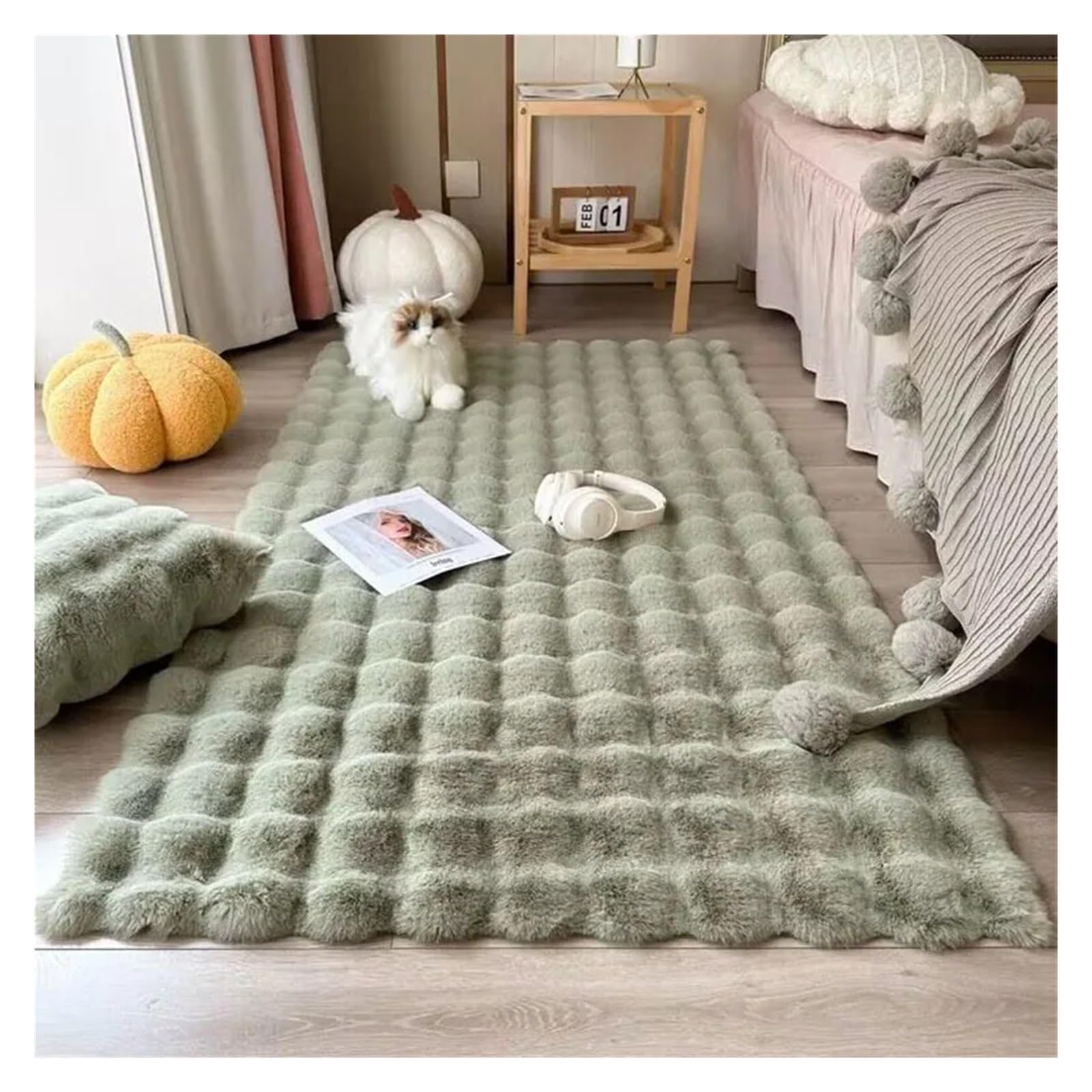 Tapis en peluche vert pour un balcon cocooning et un salon chaleureux