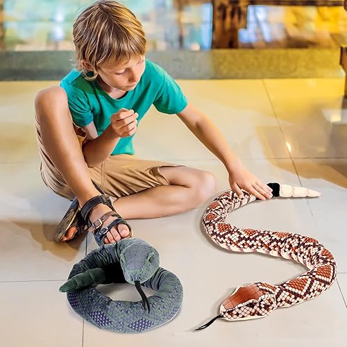 Miniatura 6 de Moneer 2 piezas de animal de peluche de serpiente de cascabel de 54 pulgadas de largo, serpiente de cascabel, juguete de peluche gigante para el año