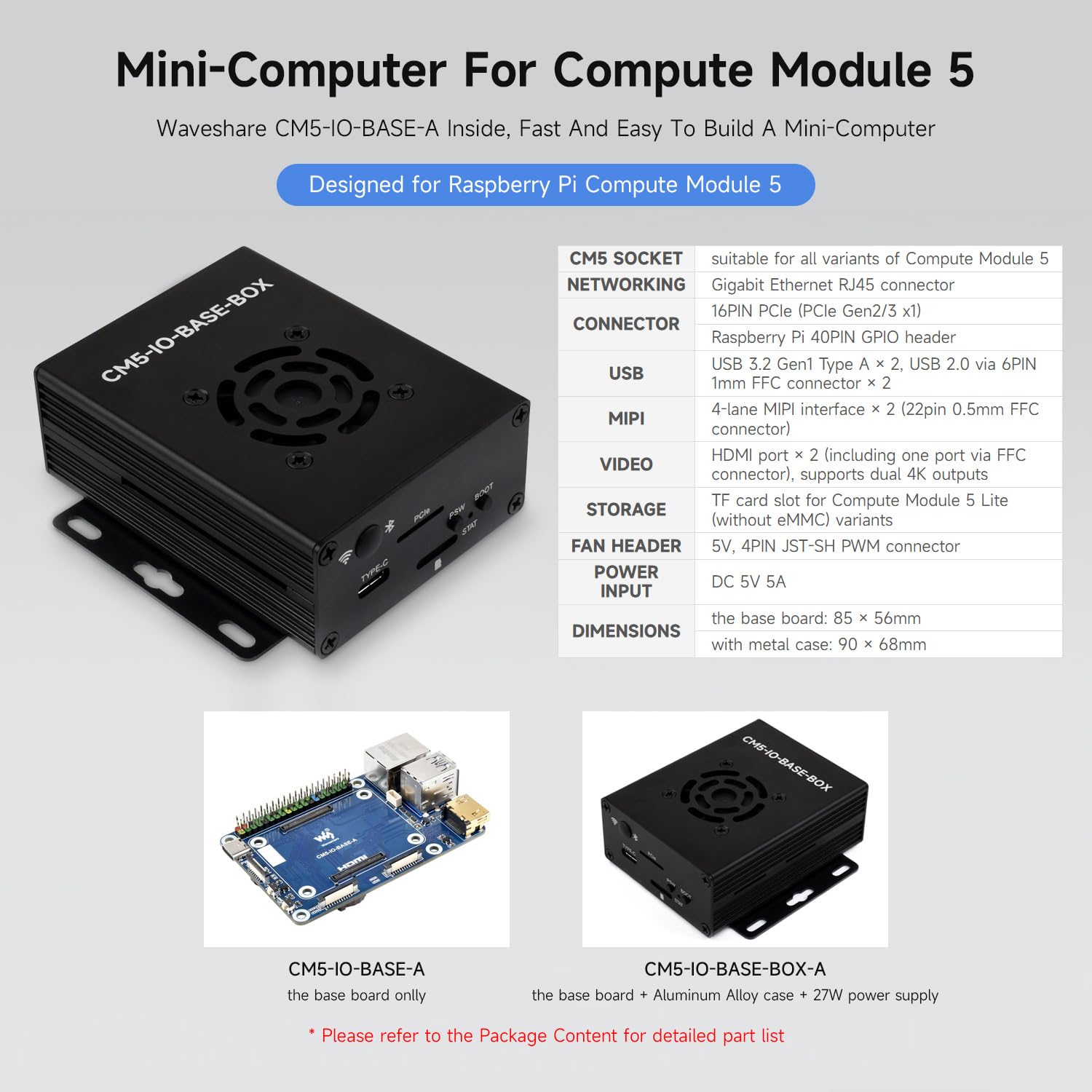 Waveshare CM5 Mini Base Board (A) Compatible with Raspberry Pi Compute Module 5 Lite/eMMC Series, Suitable for Evaluating The Raspberry Pi CM5 Or Being Integrated Into End Products