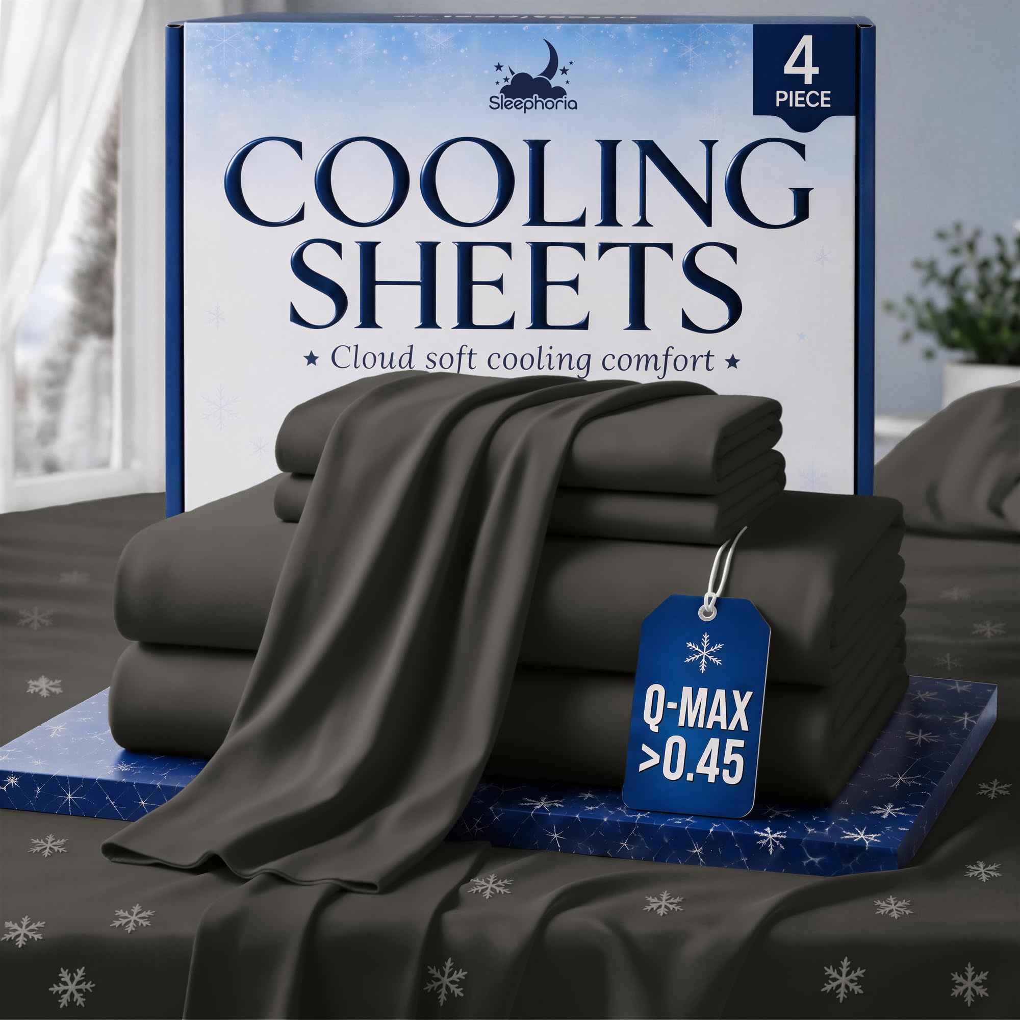 Cooling Sheets - BreezeWeave 4 PC Queen Size Cooling Bed Sheets for Hot Sleepers & Deep, Cool Rest - Cloud Soft, Silky Smooth, 16 in Deep Pocket, Ultra Durable (Graphite)