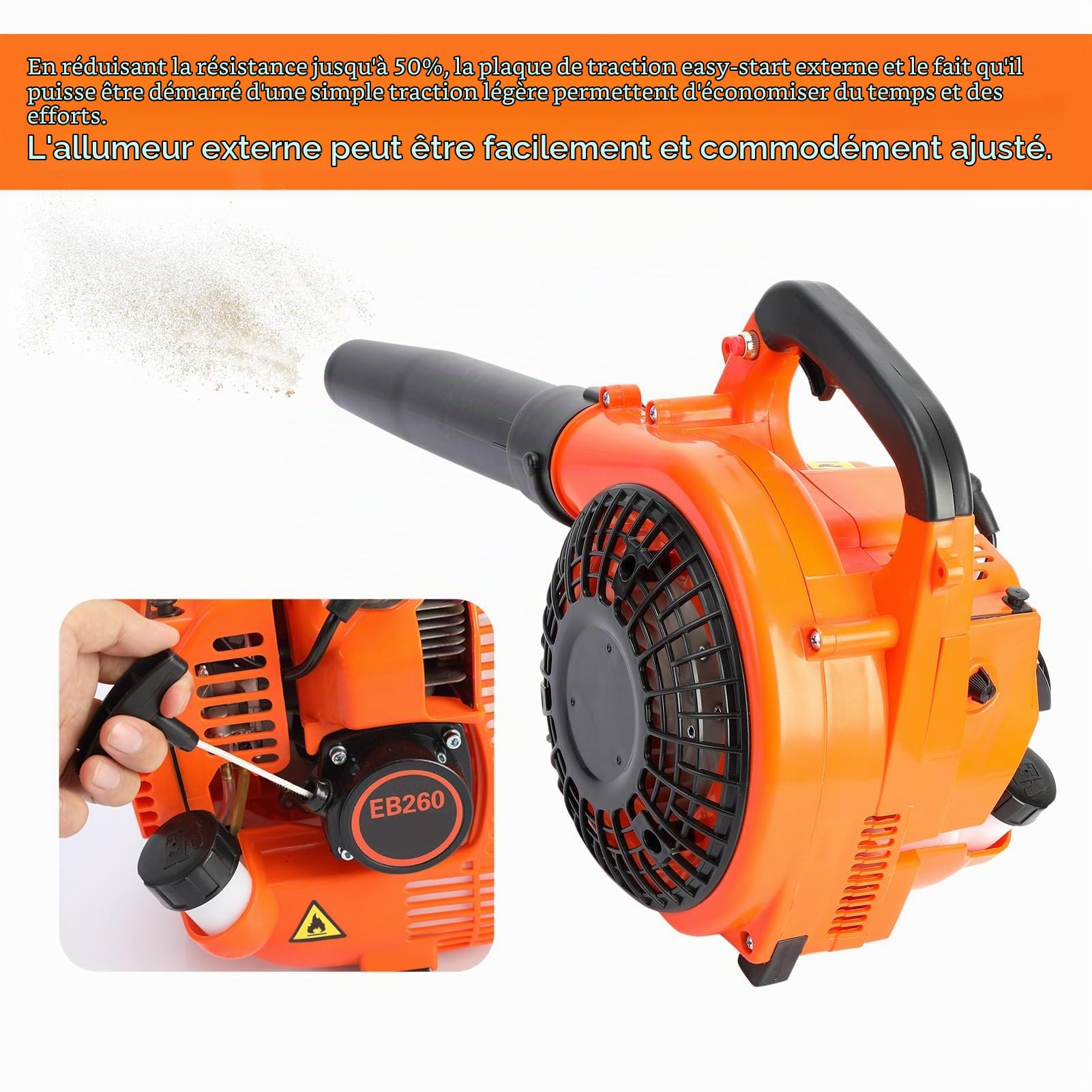 Souffleur Thermique, Souffleur de Feuilles de Carburant sans Fil, cylindrée 26cc Vitesse de L'Air 70m/s Poids 4.5 kg, Souffleur à Feuilles portatif Fil, pour Patios, Gardens
