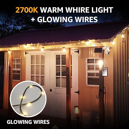 Miniatura 2 de Tira de luces solares para exteriores cables brillantes de 29 pies (11+18) alimentados por energía solar exterior IP65 impermeable colgante blanco