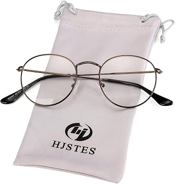 HJSTES Round Blue Light Glasses for Women Men Retro Circle Clear Lens Metal Frame Eyeglasses