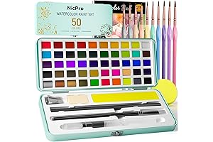 NicPro 50 Colors Pastel Watercolors with Premium Brush Set
