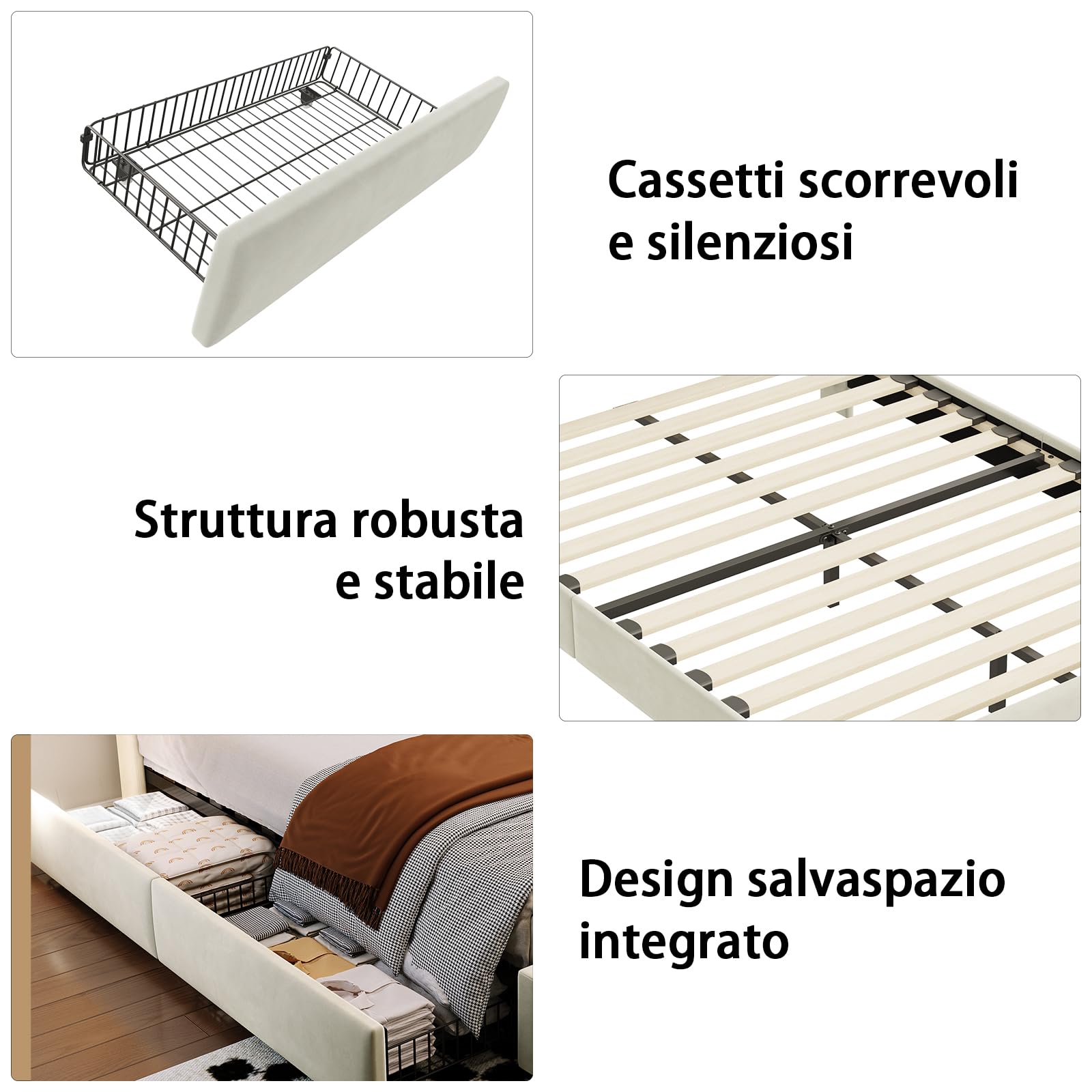 Cama de Matrimonio 160x200 cm con Luces LED y USB, Cama Tapizada con Cabecero Moderno y Somier de Láminas, Estructura de Cama Doble con Puerto de Carga, Beige (Sin Colchón)