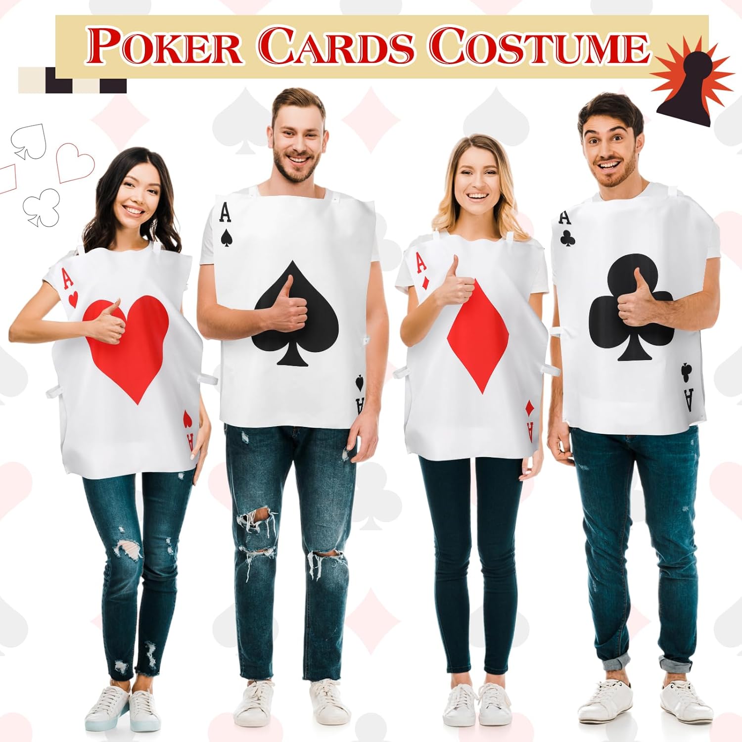 4 Sets Halloween Poker Vests Playing Card Costume Set with Hook and Loop for Trick or Treat Casino Party - Image 4