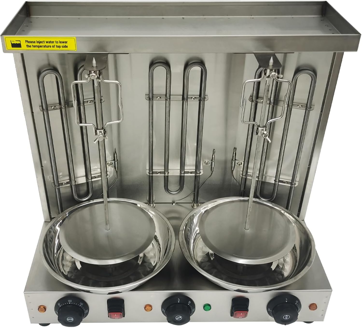 Electric Barbecue Shawarma Gyro Grill 3 Burners Commercial Stainless Steel Vertical Broiler Kebab Machine Adjustable Temperature with Meat Catch Pan and Rotating Doner for Restaurant Kitchen