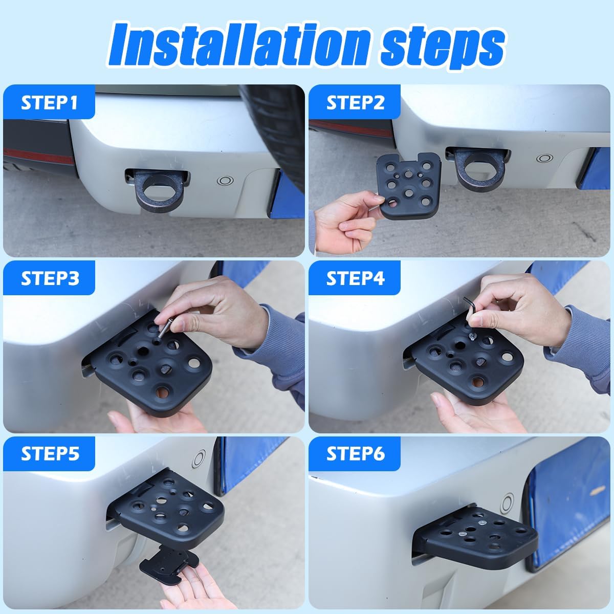 Black Carbon Steel Car Rear Bumper Towing Hitch Steps Compatible with Land Rover Defender 90 110 130 2020-2025 Step Anti Slip Tow Bumper Step Guard Black Trailer Hitch Steps