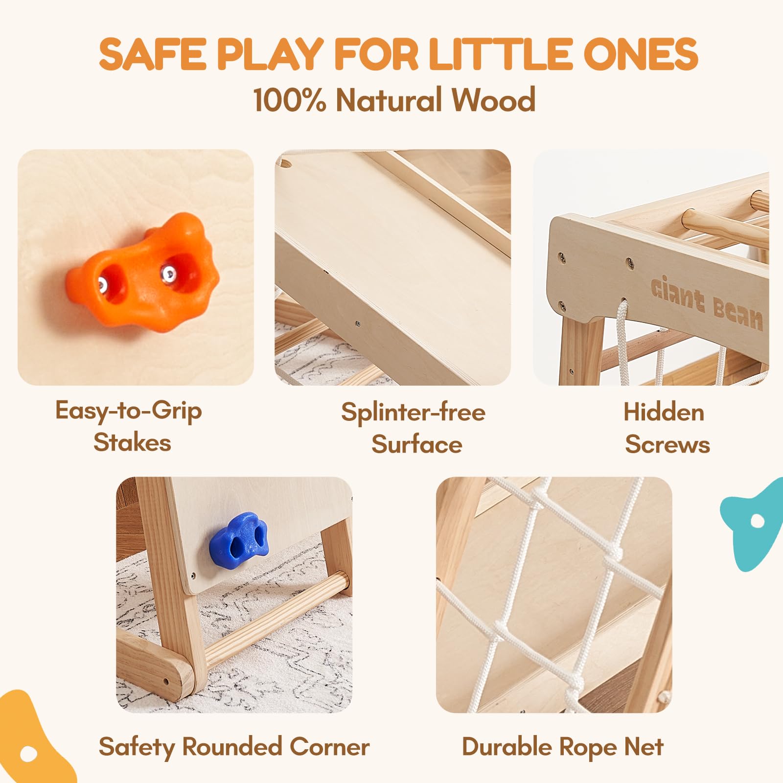 Indoor Klettergerüst ab 1-3 Jahre 7 in 1 Montessori Klettergerüst Großes Klettergerüst aus Holz Klettergerüst mit Rutsche, Holz Kletterturm mit Leiter und Rutschbahn für Kinder (1-3 Jungle Gym)