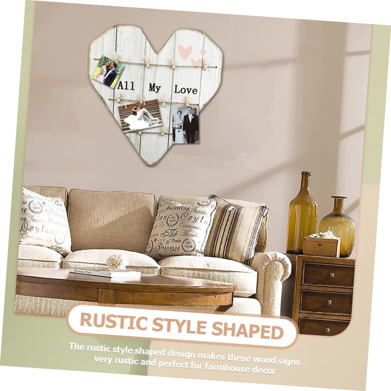 Alipis Cuore in Legno Portafoto da Parete, Stile Rustico Beige, per Matrimonio e Anniversario, Decorazione per Foto e Casa