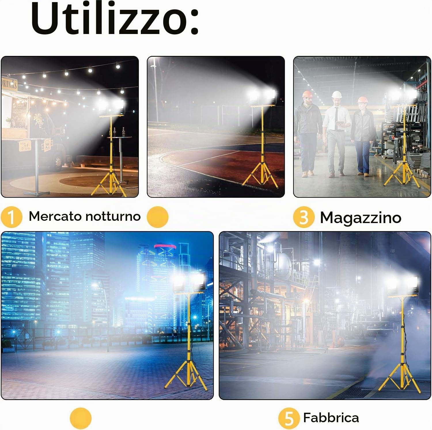FIVMEN - Faretto LED da 2x100W, 8500 lm, con treppiede regolabile e cavo da 3 m, impermeabile IP66, per officina, cantiere, garage, luce bianca calda