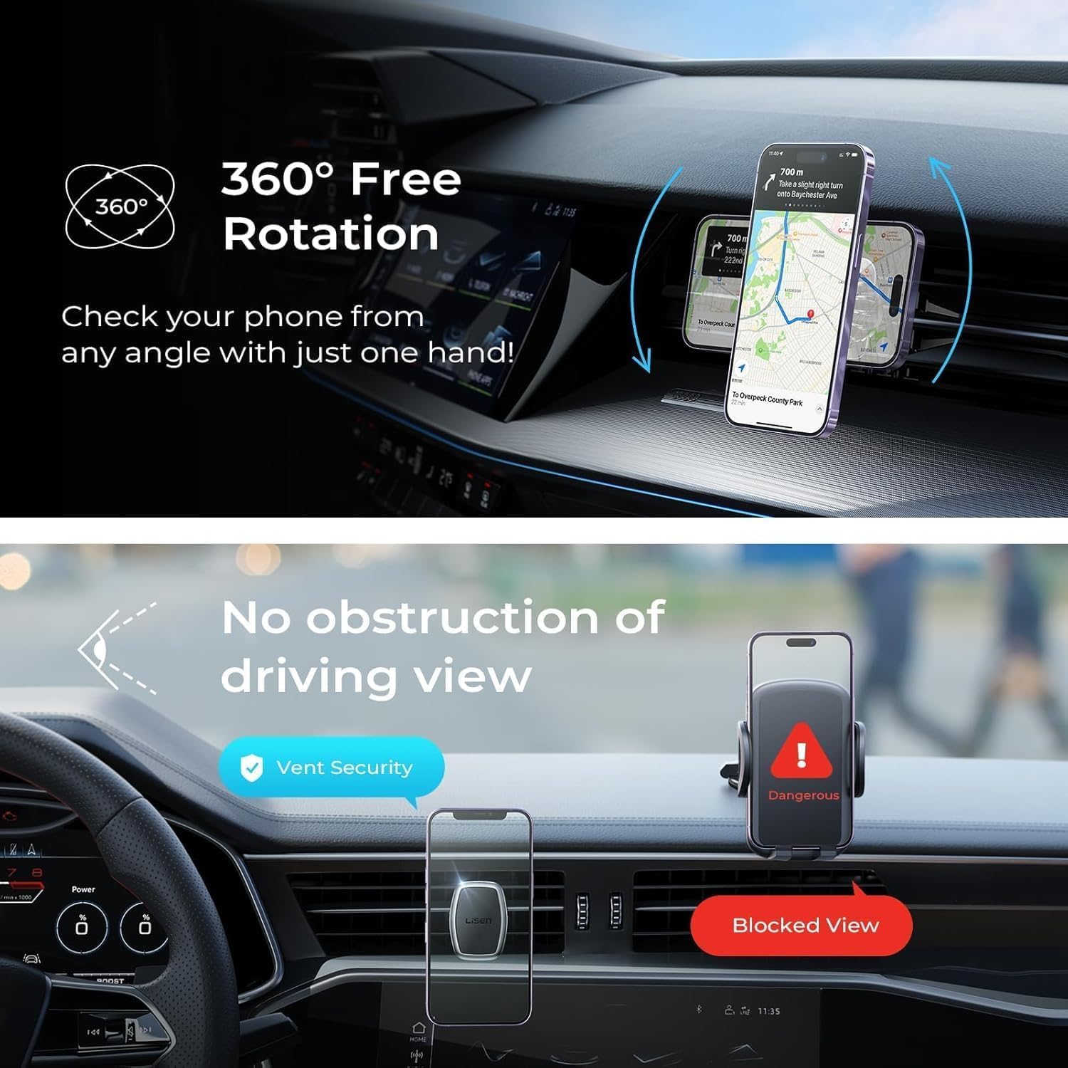 LISEN Magnetic Phone Holder for Car, Upgraded Clip   Ultra 6 Strong Magnets, Phone Magnets for Back of Cell Phone, Soporte de Telefono para carro, Gifts for Women Men, Car Accessories