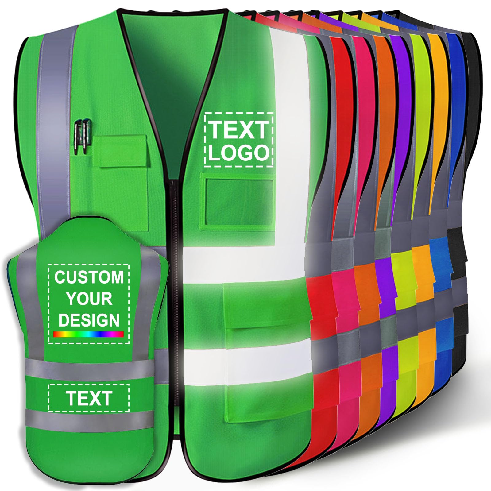 Custom Safety Vest for Men with Logo Customizable High Visibility Reflective Safety Vest with Pockets Adult Unisex
