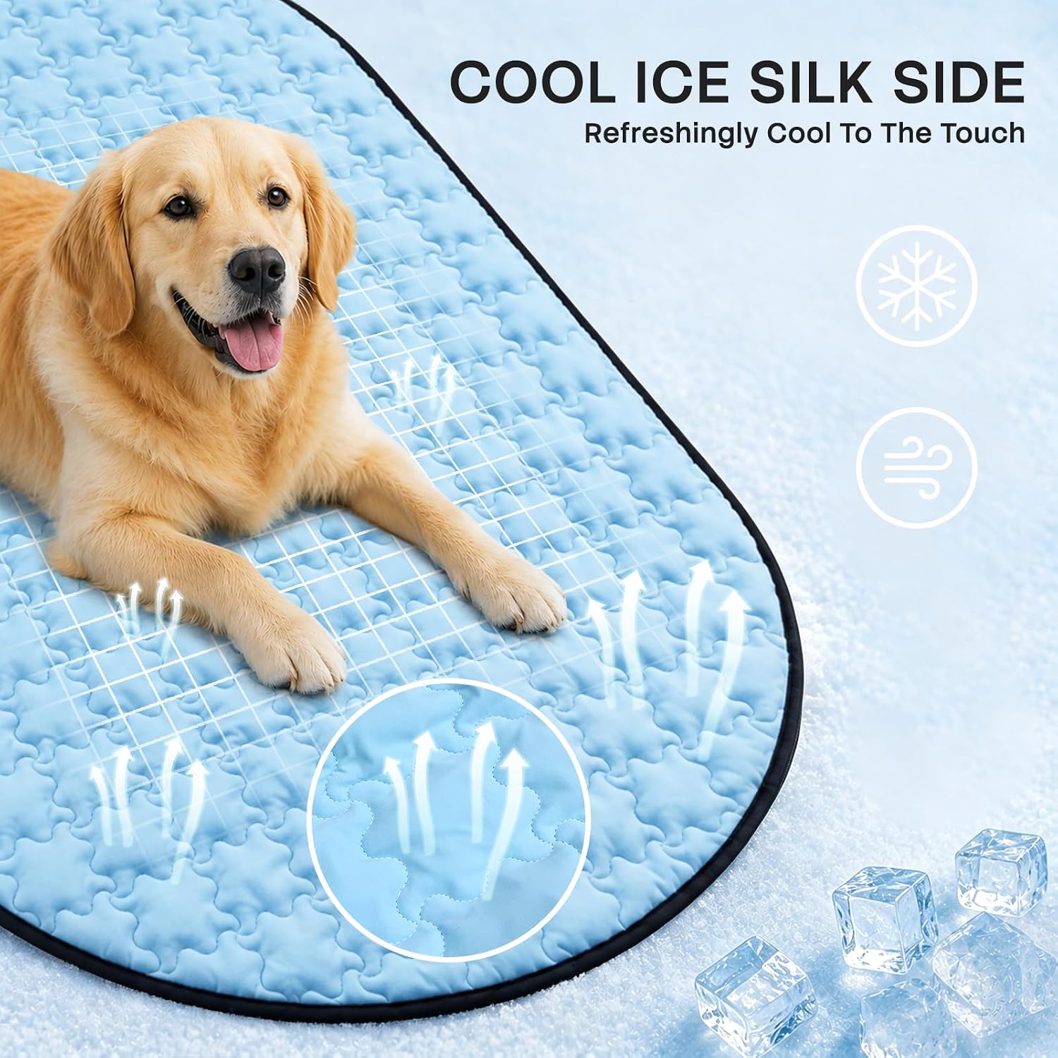 ROOMTECT Dog Cooling Mat, 59" Extra Large Thick & Breathable Q-Max>0.5 Cooling Pad for Dog Waterproof Dual-Sided Fabric for All Seasons Pet Cooling Mat for Indoor and Outdoor - Blue