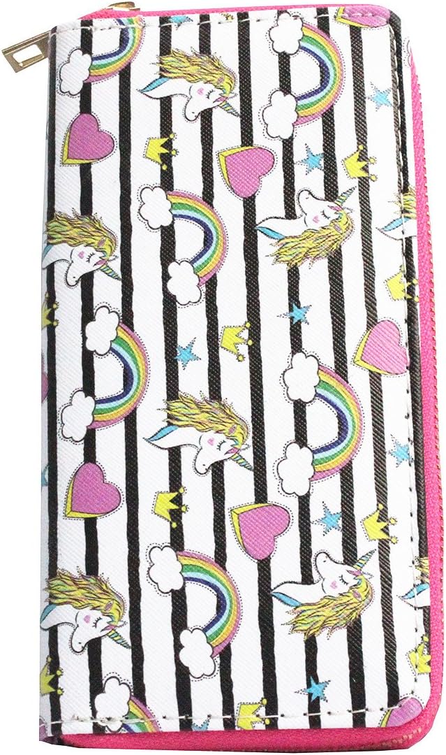 Timlee Cute Rainbow Unicorn Long Wallets Long Purse (Black&White)