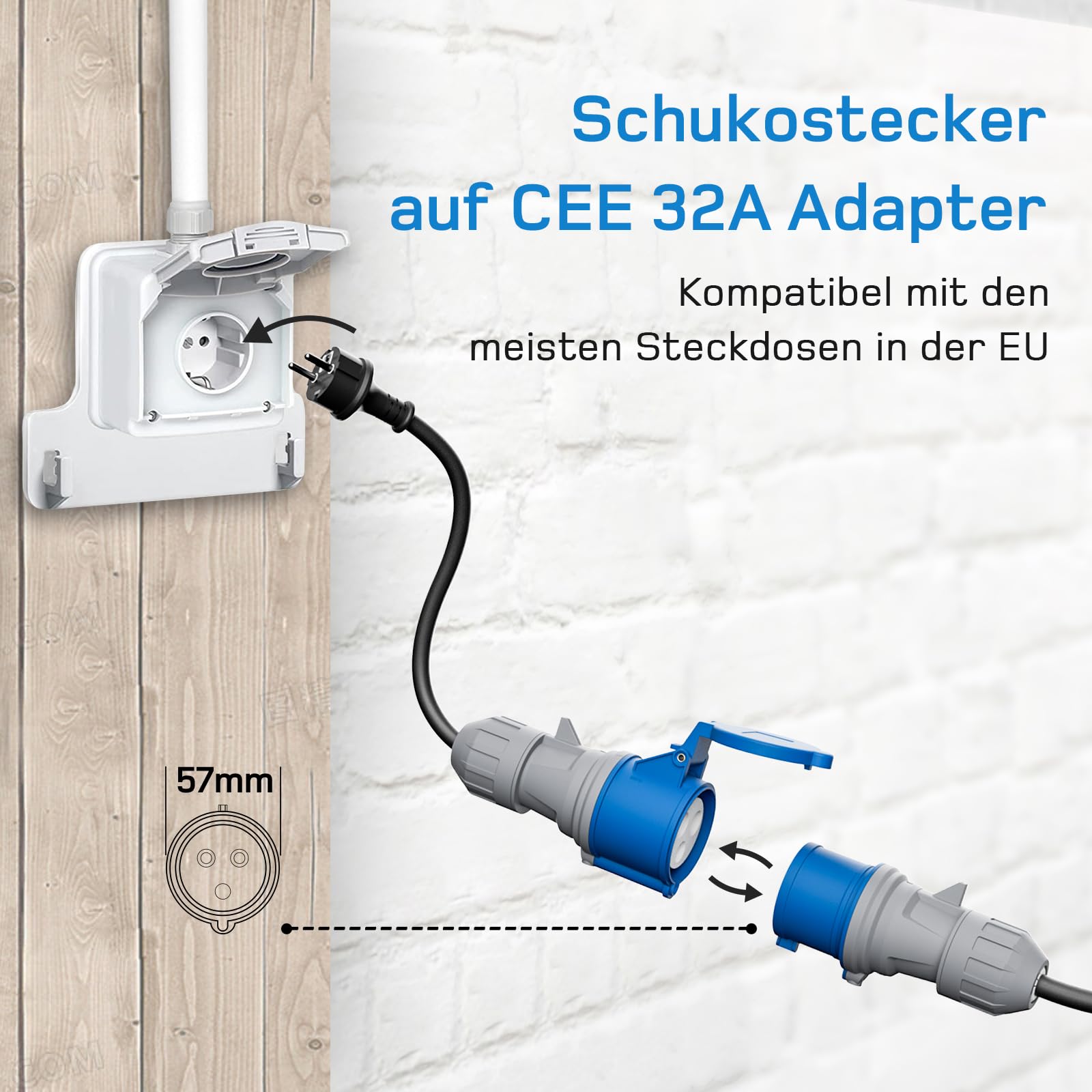dé Ladekabel Typ 2 CEE Stecker 7,4kW [1-phasig|10m|6-32A] mit Einstellbarer Ladeleistung, EV-Ladegerät und Mobile Ladestation/Wallbox für ID.3, ID.4, ID.5, Model Y / 3, e-up, e-tron, Zoe und andere EV