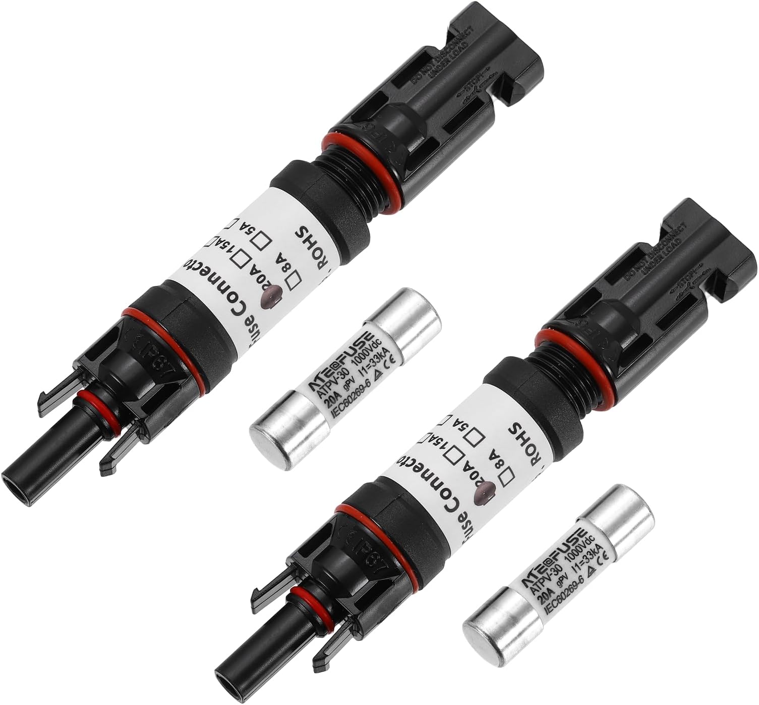 sourcing map 2Set 20A Solar Fuse Holder Inline, 1000V IP67 Waterproof Male and Female Connector with Fuse for Solar Photovoltaic System