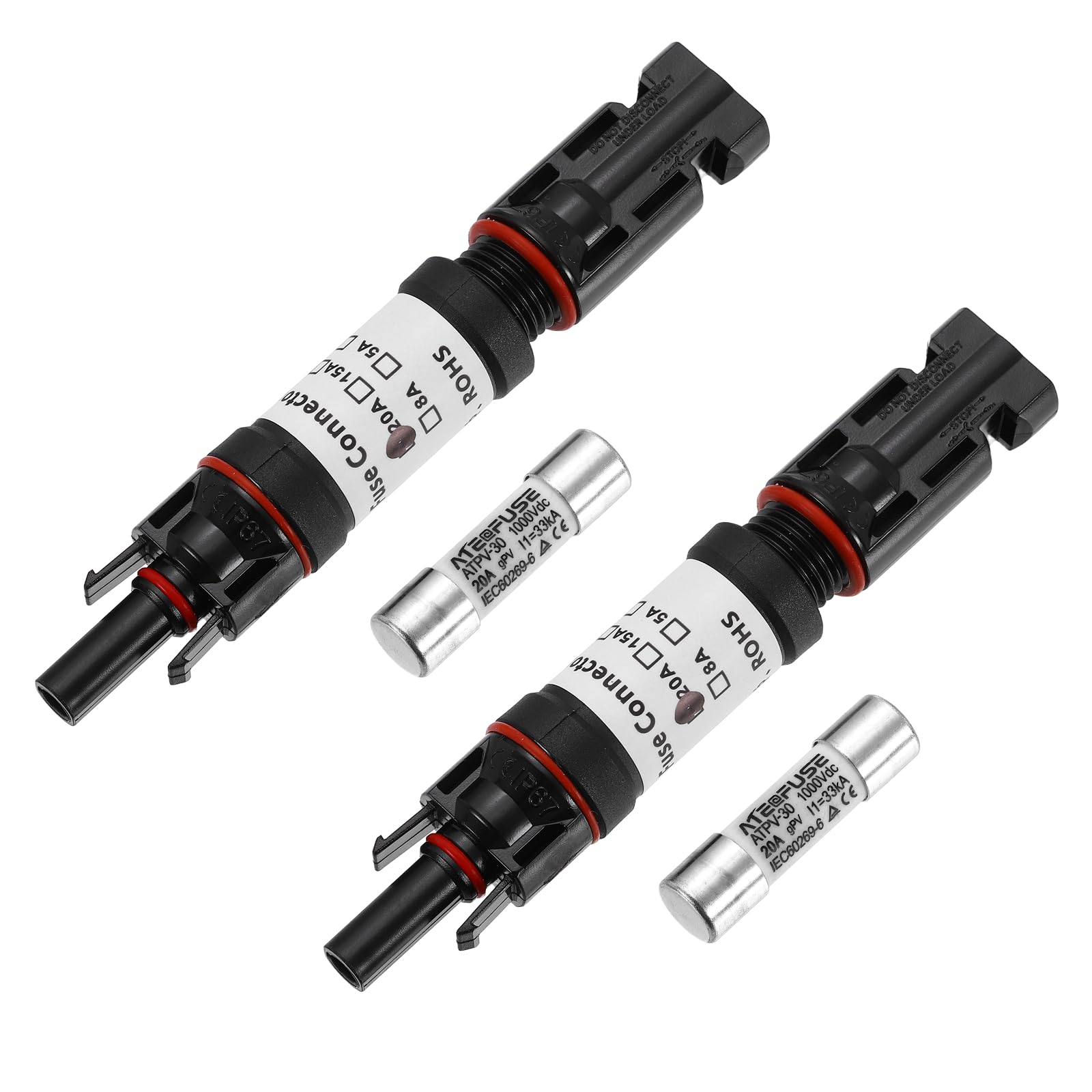 sourcing map 2Set 20A Solar Fuse Holder Inline, 1000V IP67 Waterproof Male and Female Connector with Fuse for Solar Photovoltaic System