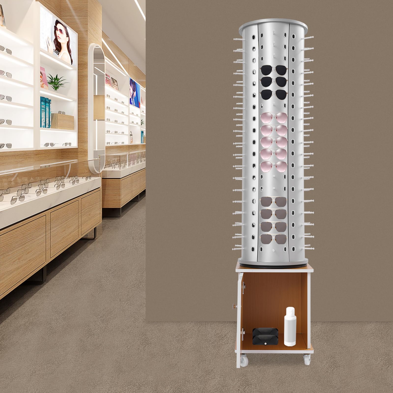 Soporte de exhibición de gafas, estante de almacenamiento para 114 pares, organizador giratorio de 360° para gafas de sol y gafas de lectura, ideal para tiendas minoristas y ópticas