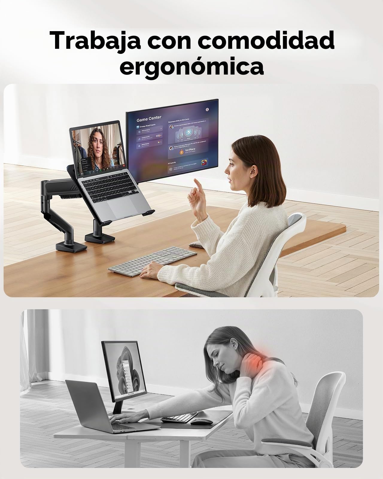 HUANUO Brazo de monitor ajustable para pantallas de 13 a 34 pulgadas, soporte de escritorio para portátil de hasta 17 pulgadas, soporta 5-20 libras, VESA 75 x 75 100 x 100, 2 opciones de montaje