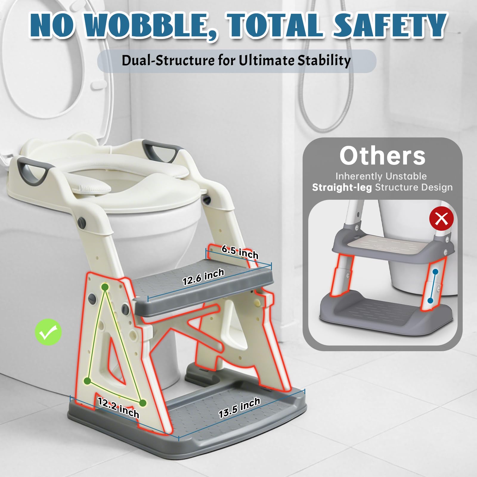 Potty Training Toilet Seat, Stable Potty Training Seat with Step, 2-in-1 Toddler Toilet Seat with Steps for Kids Boys Girls Toddler Potty with Ladder Splash Guard Non-Slip - 2