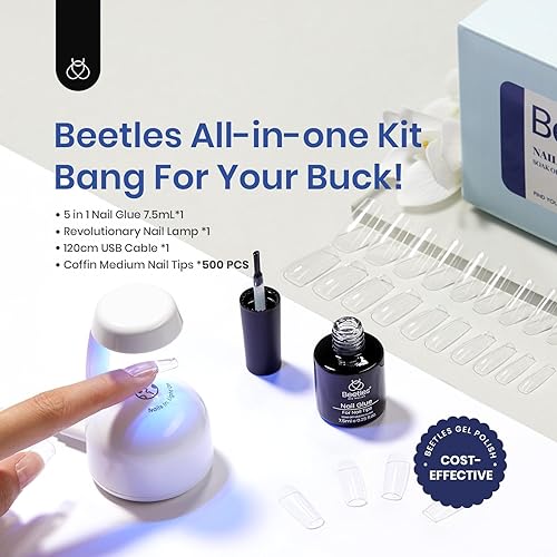 Miniatura 9 de Beetles - Kit de uñas de gel suave, 500 puntas de gel preformadas, puntas de gel cuadradas, largas, transparentes, de cobertura completa, uñas