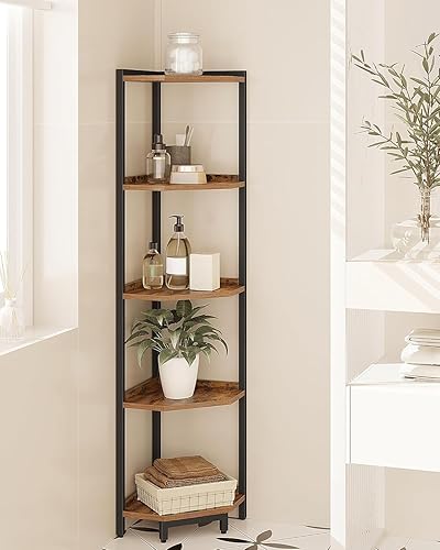 Miniatura 6 de Estante esquinero, estantería de esquina, estante de almacenamiento con marco de metal, soporte para plantas, estantería de esquina para sala de