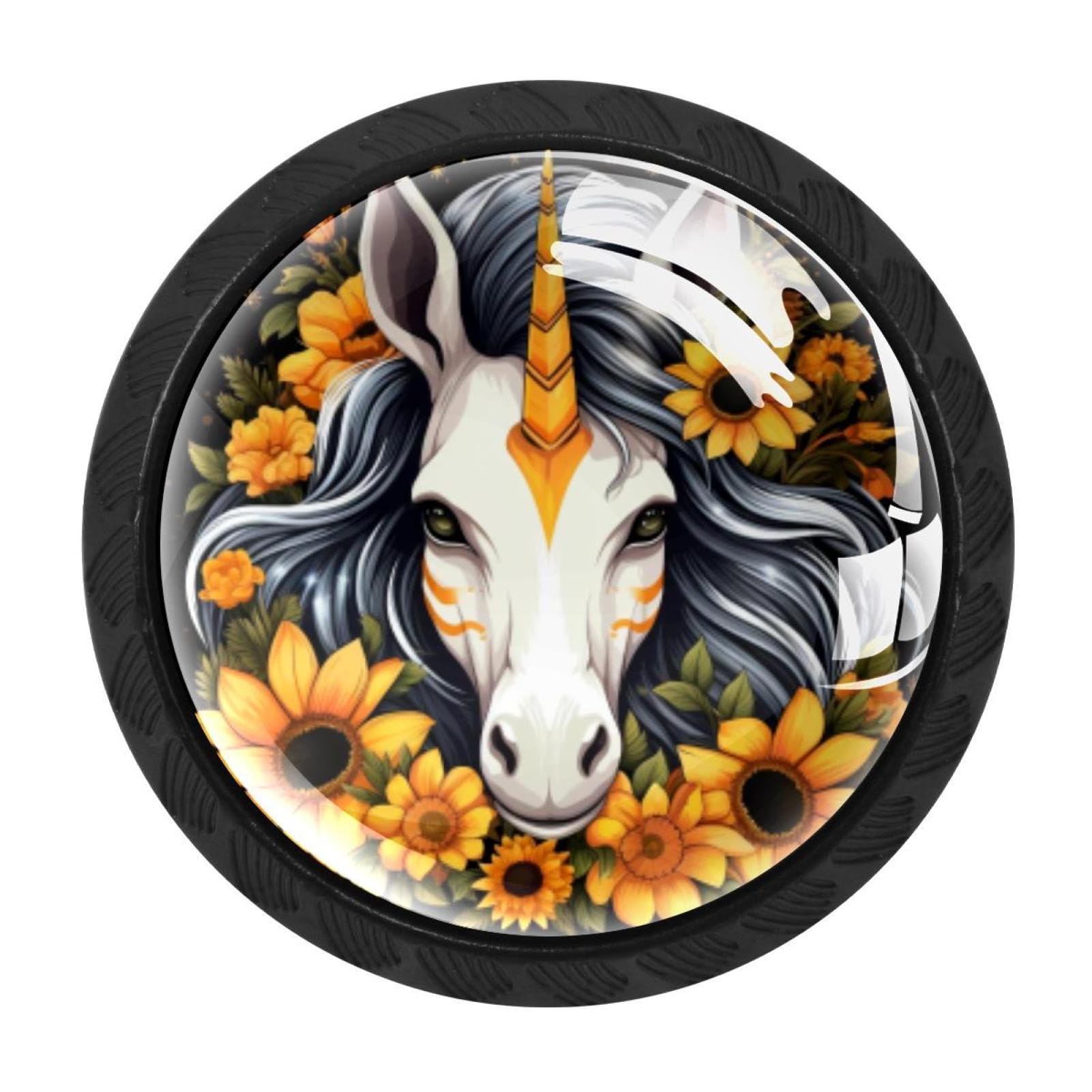 CHENZZZZ 4 Pack Unicorn Skull Sunflower Kitchen Cabinet Knobs Drawer Knobs Door Dresser Handles for Personalized Gifts Great for Any Occasion