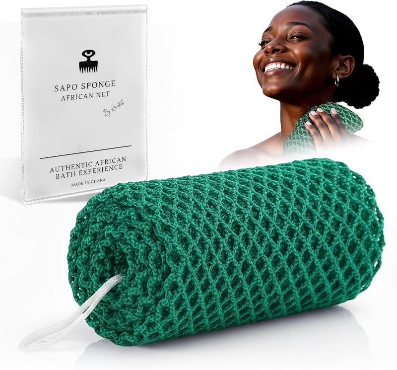 Esponja de rede africana Kruntech Forest Green com cordão para banho