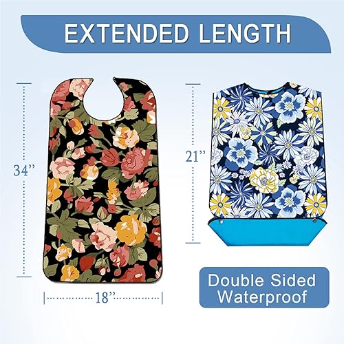 Miniatura 2 de Paquete de 3 baberos para adultos con recogedor de migas, baberos lavables y ajustables para adultos para mujeres mayores, baberos para comer