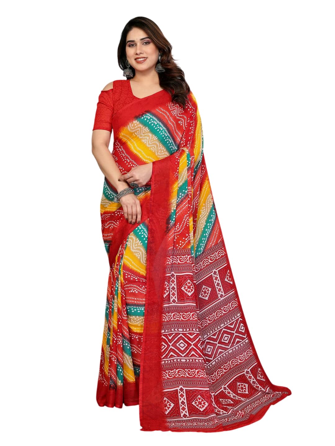 Women’s Bandhani Printed Georgette Saree | Multicolor Ethnic Saree with Blouse Piece | Festive & Party-picture-11