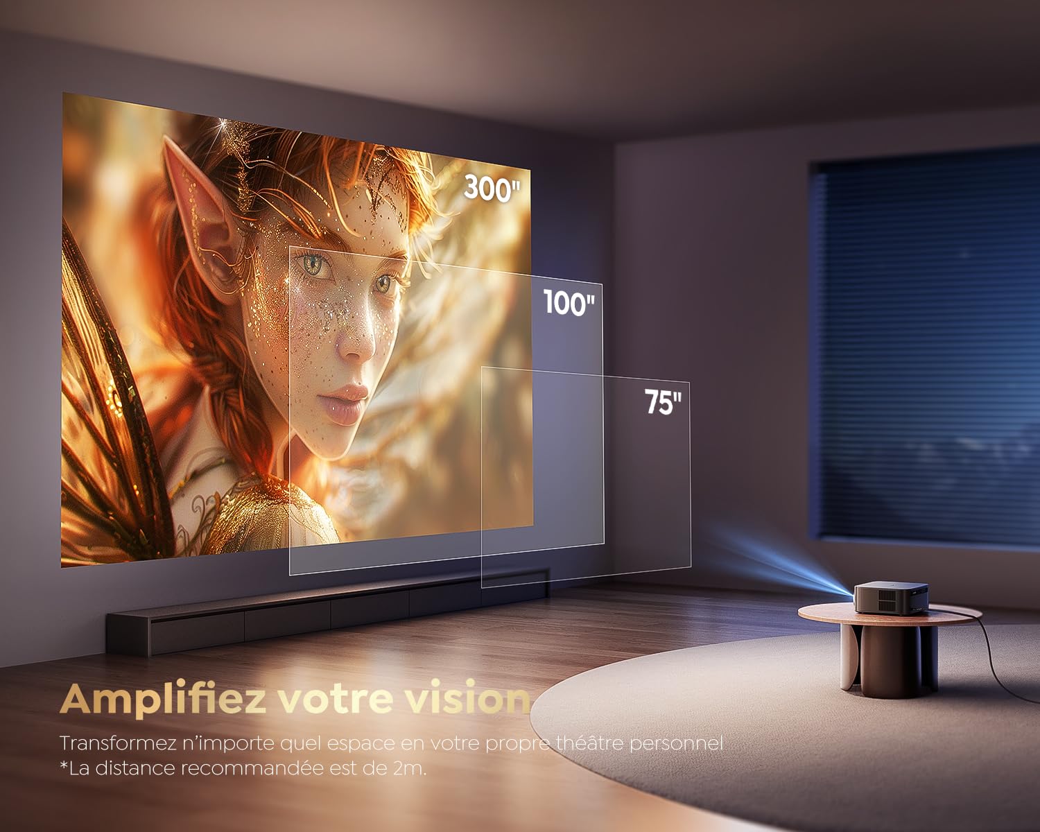 Vidéoprojecteur 4K【1600 ANSI/Google TV】 Disney+/Netflix Inclus, Auto Focus/Keystone Projecteur WiFi6 Bluetooth Full HD 1080P, Contrôle Vocal, Zoom 50% Projecteur Vidéo de Jour Home Cinéma/Extérieur