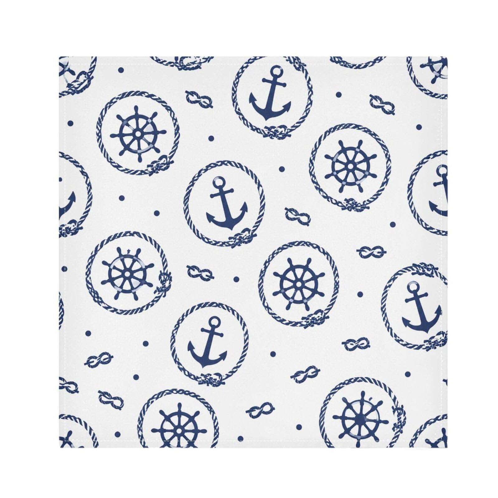 Ttgoth Ship Anchors Rudder Cloth Napkin Set of 4 Washable & Reusable Dinner Napkins for Dining Table, Banquets, Wedding, Party, 50x50 cm