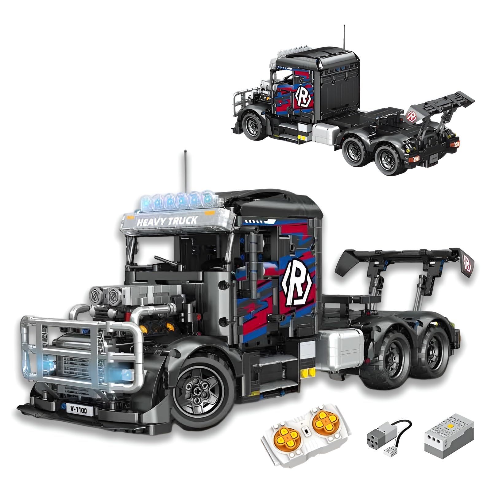 SymGrpu Heavy Duty Semi Truck Building Blocks Set, 2202PCS Technik Trailer Bricks Kit for Adult, Collectible Trucks Vehicle Model Toy, Home Office Decor, Creative Gift for Man(Control Stick)