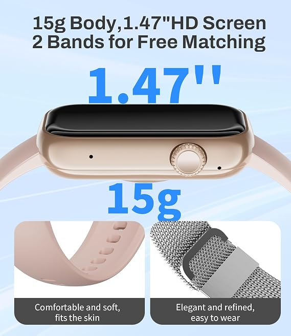 LIGE Smart Watches for Women (Answer/Make Call) 1.47 Touch Screen Fitness Tracker,Sleep Tracker/Calories Burned/ IP68 Waterproof 111 Sport Modes Pedometer for Android iOS,Rose