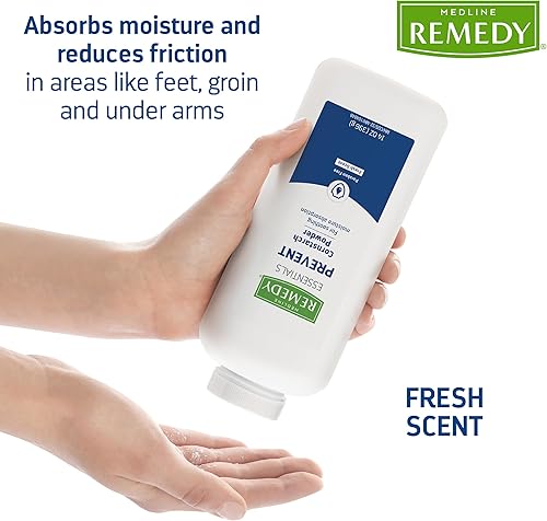 Miniatura 3 de Medline Remedy Essentials Polvo de almidón de maíz (botella de 14 onzas), aroma fresco, sin talco, parte superior agitadora, cuidado de la piel,