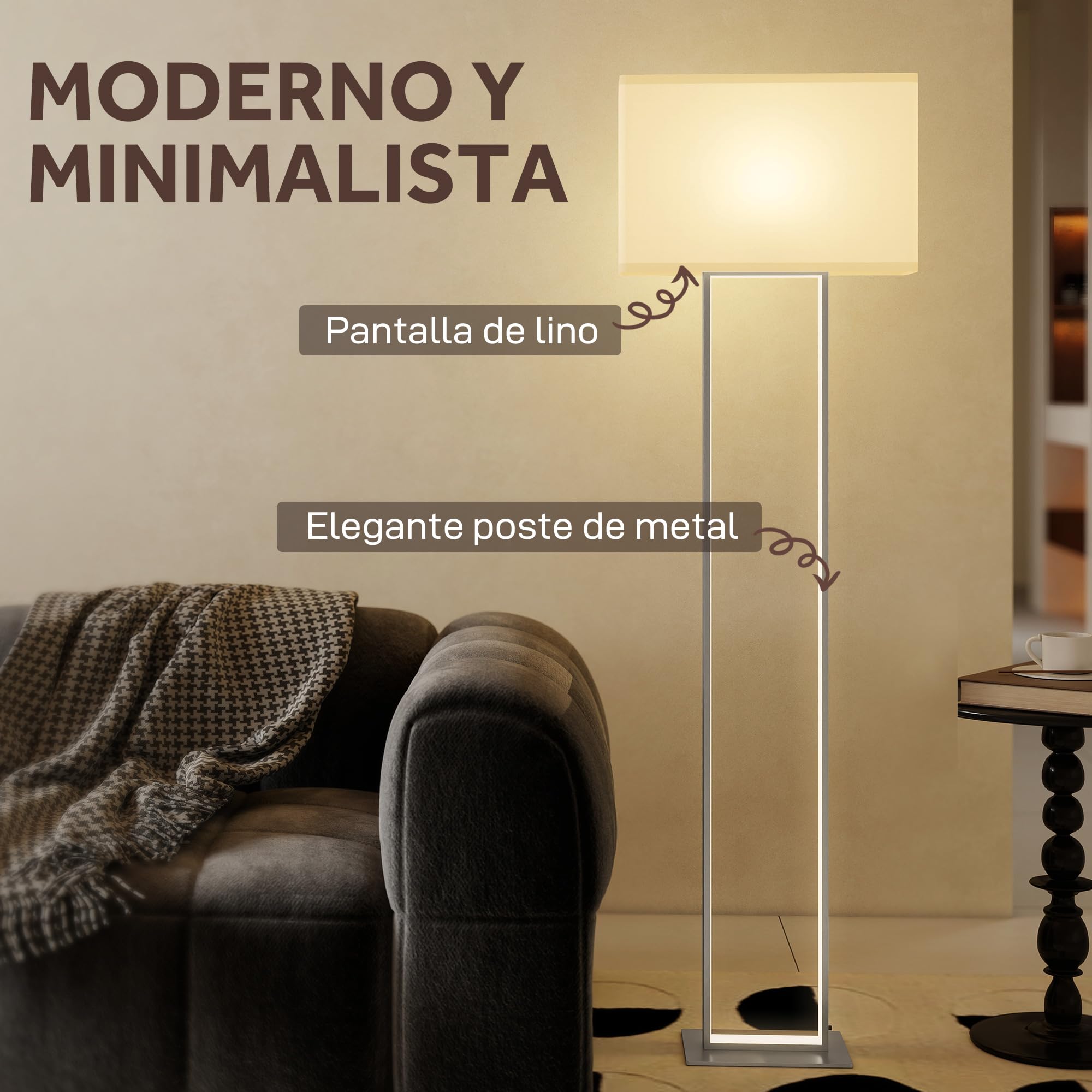HOMCOM Lámpara de Pie Moderna 150cm con Pantalla de Tela para Salón Blanco | Luz Nocturna, Interruptor de Pie, Base Metálica, para Dormitorio Oficina Sala de Estar