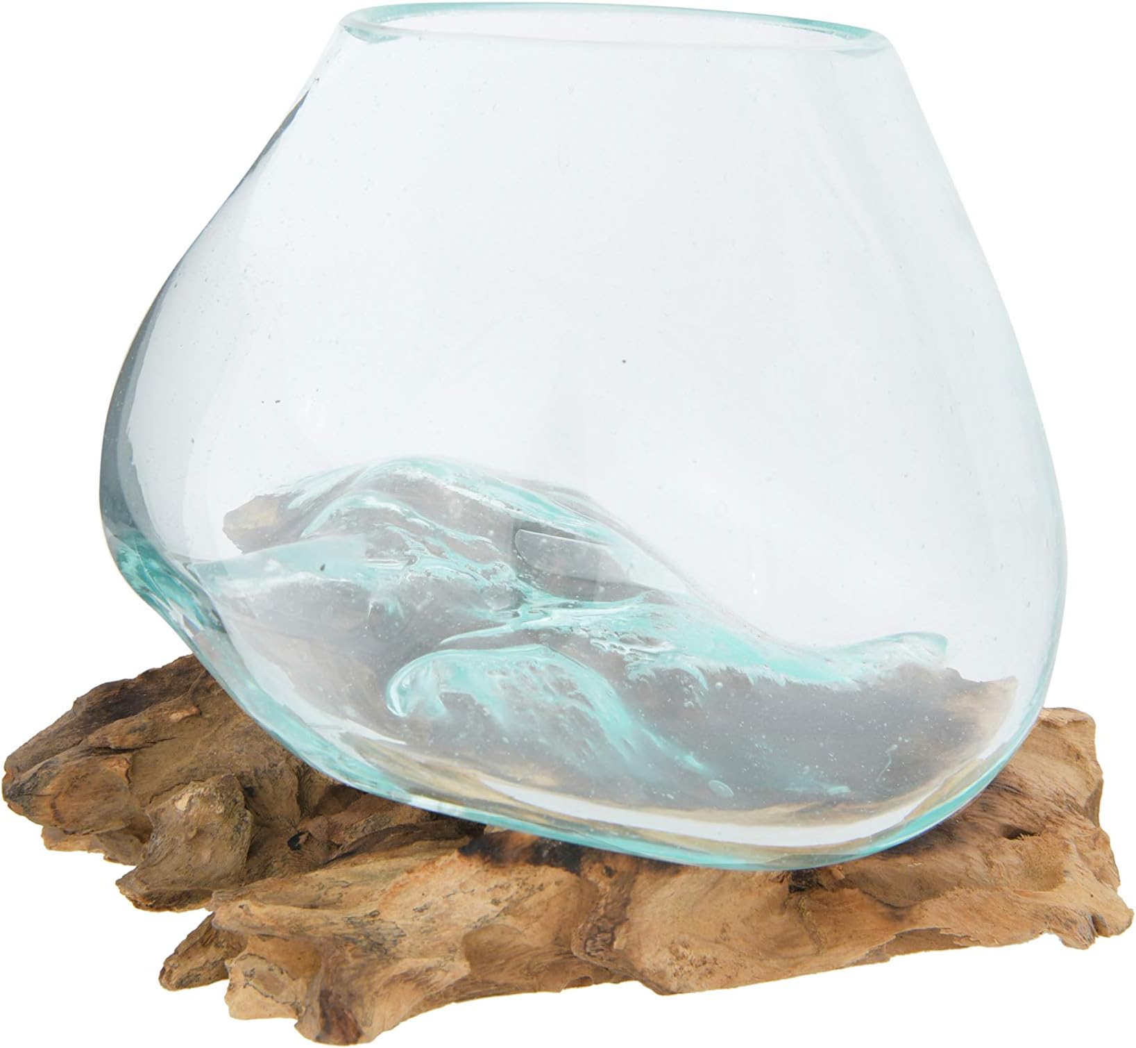 Creative Co-Op Decorative Glass Planter on Wood Base, Clear and Natural