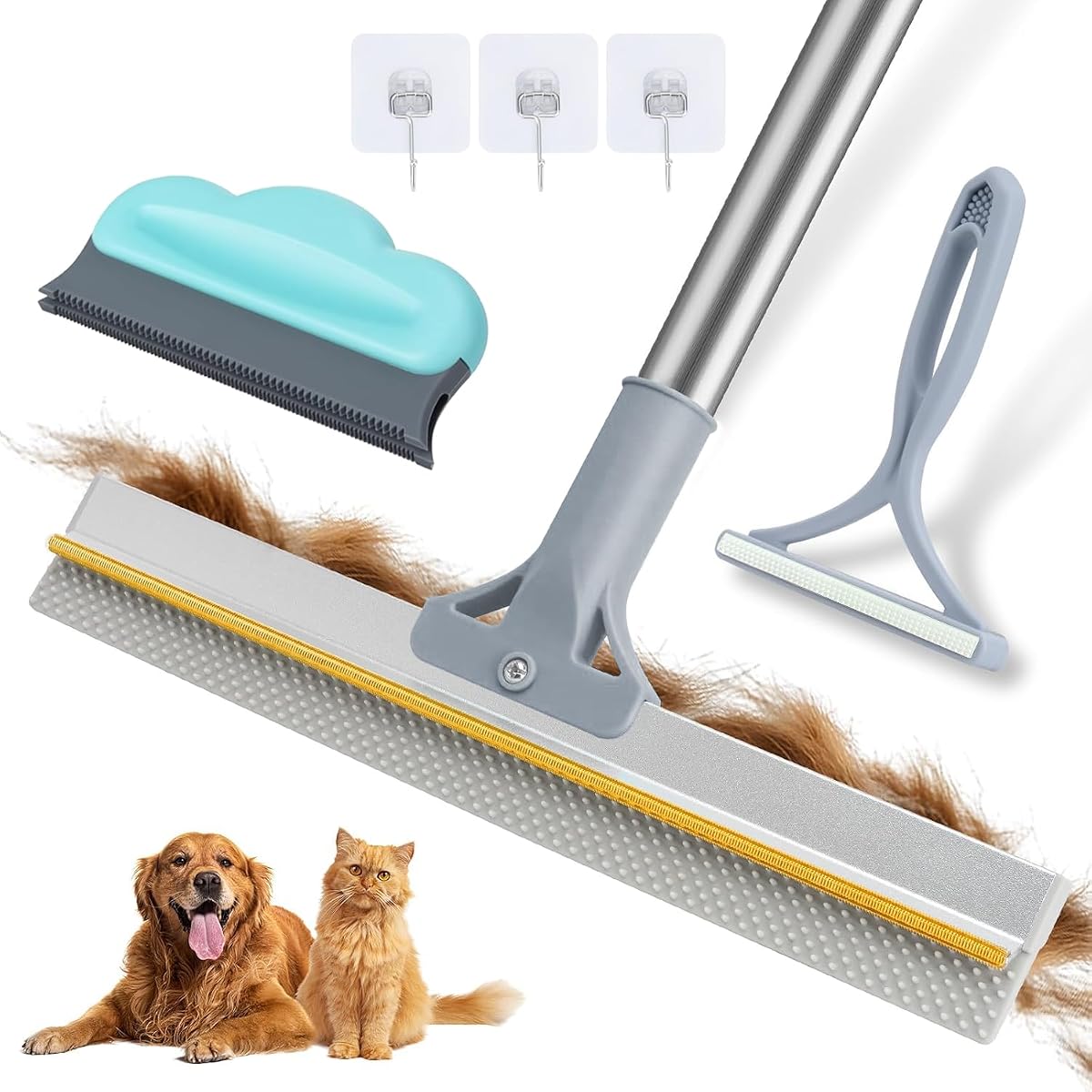 Carpet Rake for Pet Hair Removal Tool, Reusable Pet Hair Remover Broom