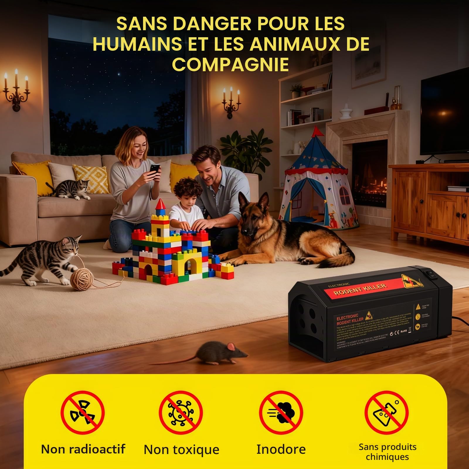 Piège À Souris Électrique 7000V,avec LED Et Alarme,sans Contact