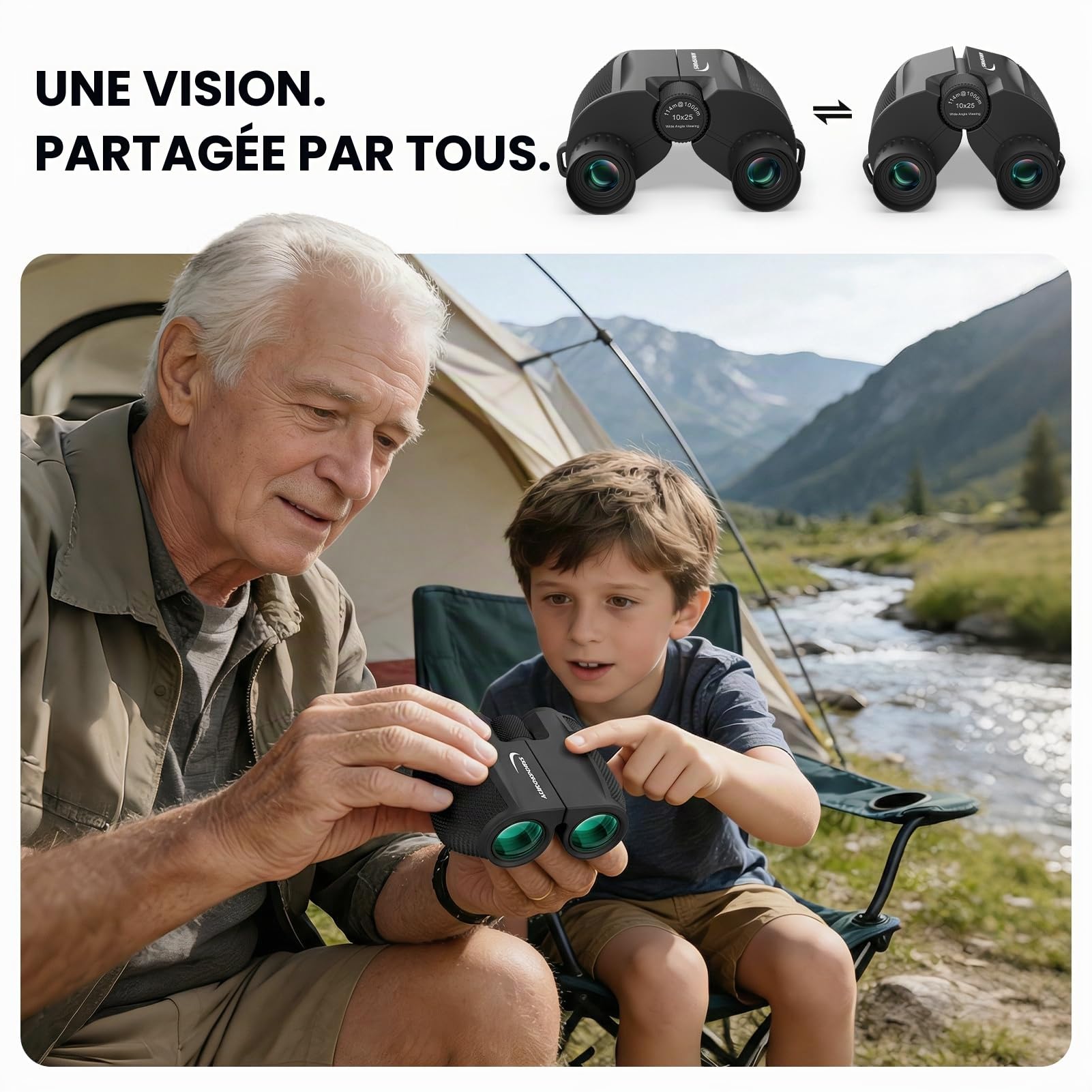 Jumelles Compactes Puissante 10x25 pour Adultes Enfants Aurosports, Jumelles Puissante avec BAK4 Prime, Faible éclairage Clair Vision, Idéal pour Sports de Plein air Jeux et Les Concerts