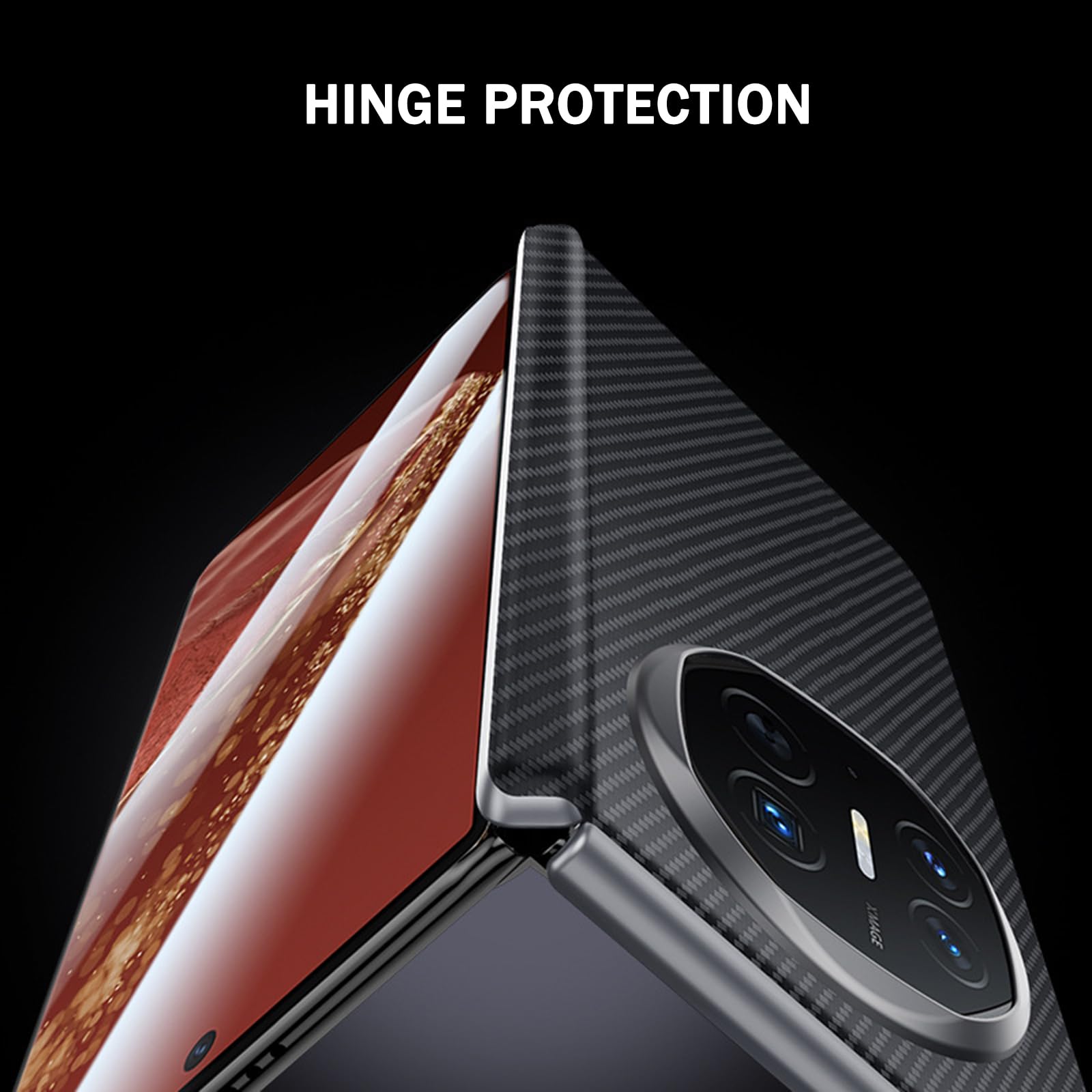 Skórzane etui do Huawei Mate X6, tekstura włókna węglowego magnetyczna osłona zawiasu z klapką, wszechstronna ochrona, smukła obudowa biznesowa, czarna, Mate X6