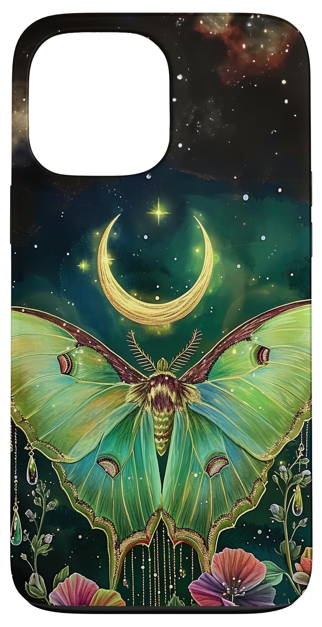 Aesthetic Cottagecore Luna Moth Witchy Crescent Moon Floral Case for iPhone 13 Pro Max