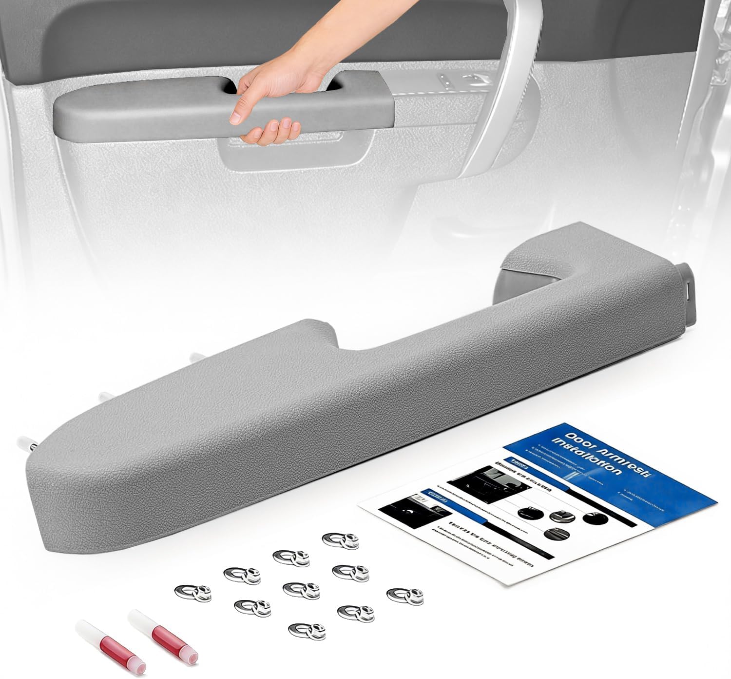 22818465 Front Left Driver Side Door Panel Armrest Repair with Door Release Handle Below Armrest (17 inch) Compatible with Chevy Silverado/GMC Sierra 1500 2500HD 3500HD 2010-2014,Grey