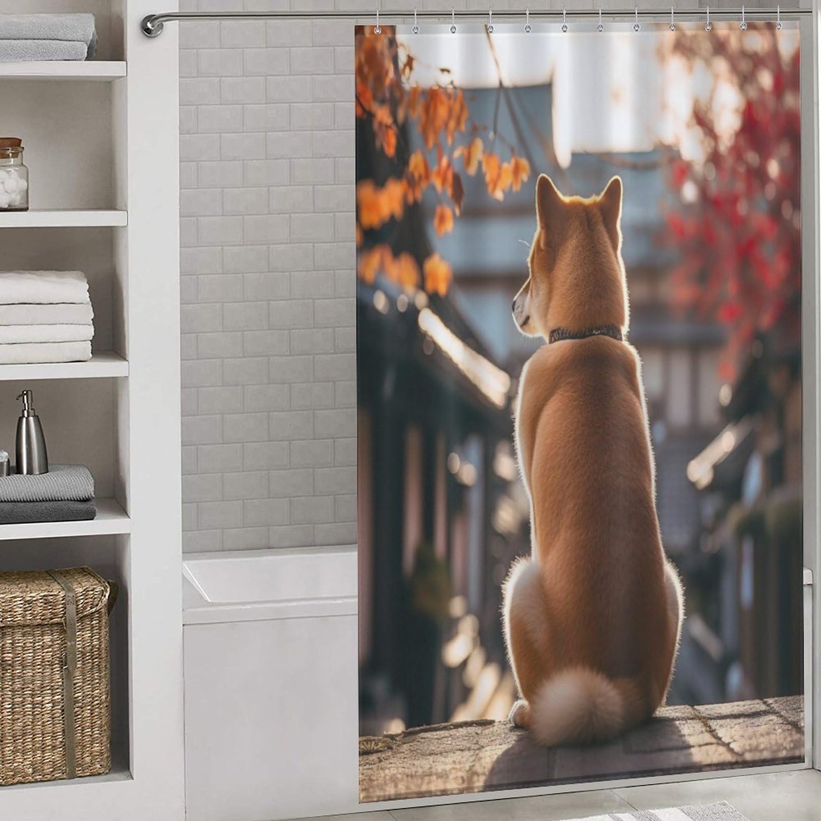 Rideau de douche tissu imperméable motif chien pour salle de bains