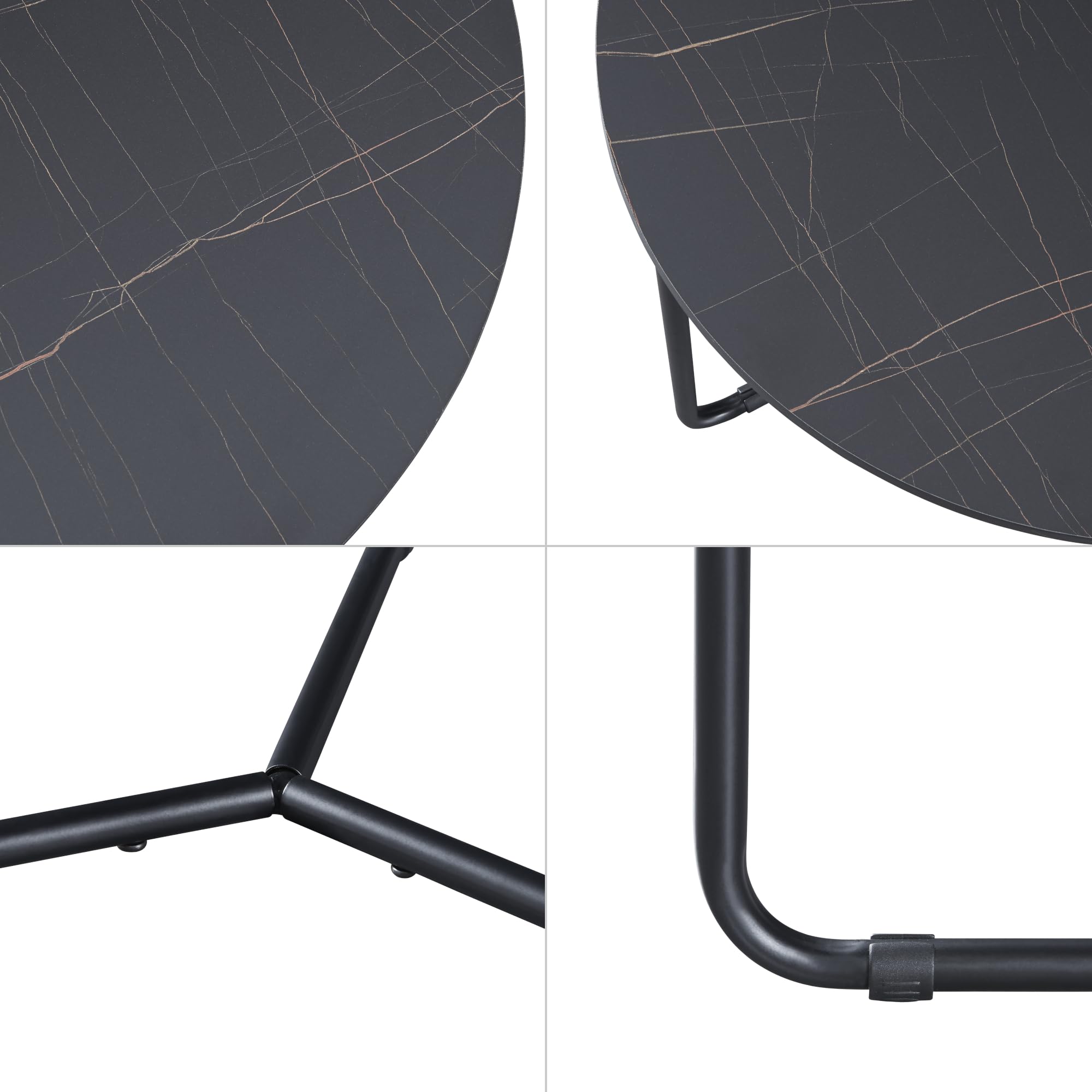[en.casa] Set di 2 Tavolini Sovrapponibili Tavolini Bassi da Salotto Tavolini Moderni in Altezze Diverse Piano Tavolo Rotondo Effetto Marmo Nero