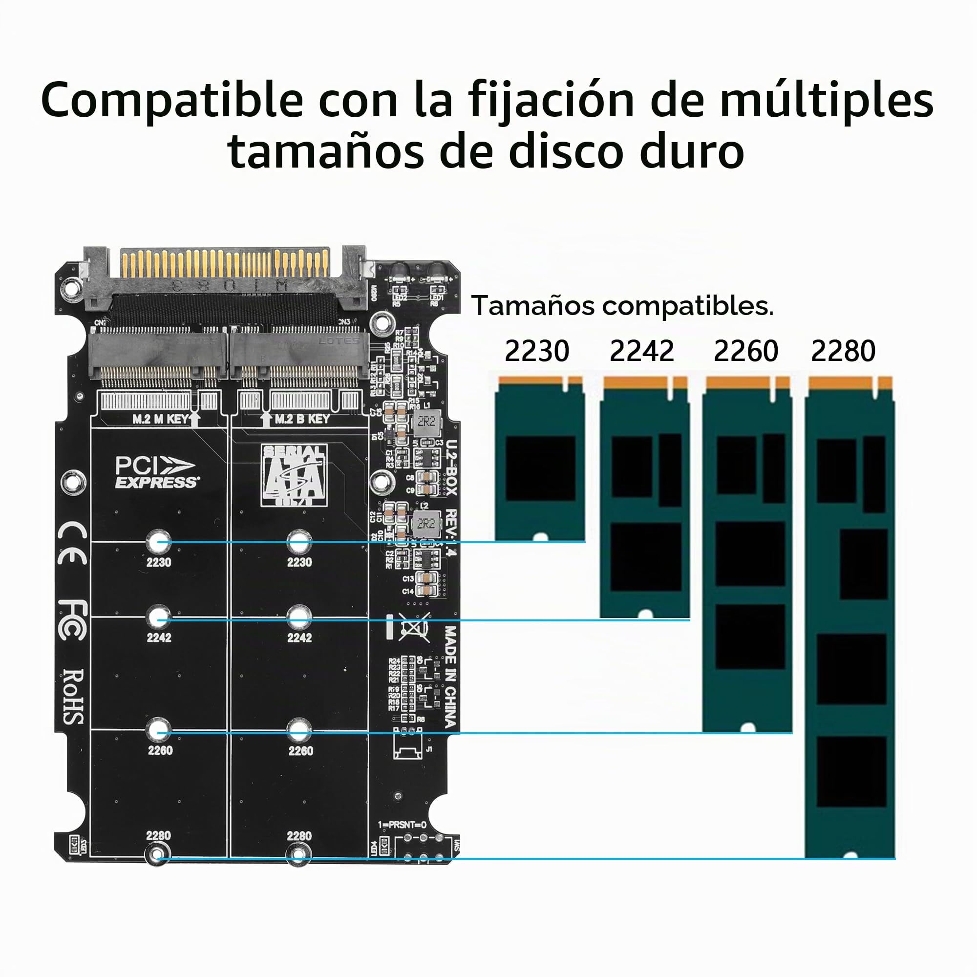 GINTOOYUN Combo 2 en 1 M.2 NVME/NGFF a U.2 (SFF-8639) Tarjeta Adaptadora PCI-E NVME (Llave M)/SATA (Llave B) a U.2 Caja de Unidad de Estado Sólido