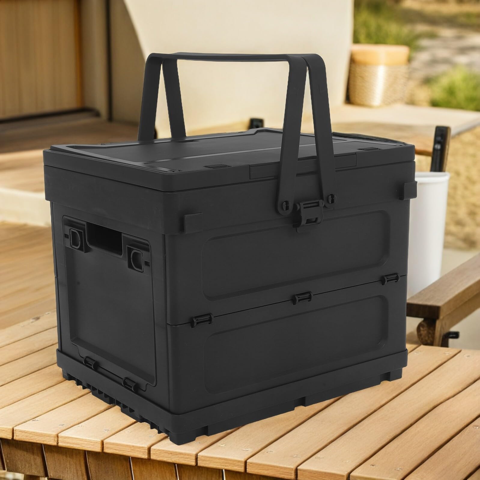 INOOMP Organizador Apilable para Maletero Asa y Mesa Pequeña, Caja Plegable Resistente al Agua para Picnic y Viajes de Camping