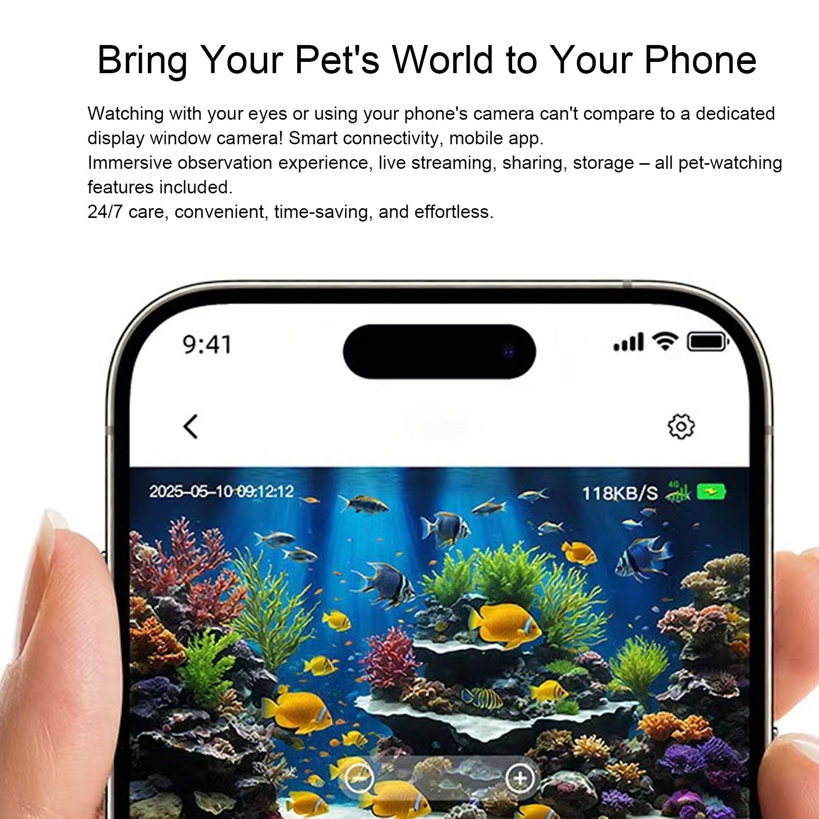 Sxhlseller Cámara para Pecera Monitor WiFi 2K HD, Lente Antideslumbrante Gran Angular de 140°, Detección de Movimiento AI, Conversación Bidireccional, Visión Nocturna para Terrario de